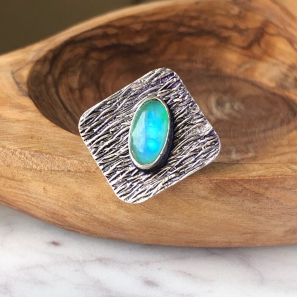 Rainbow Moonstone Silver Ring